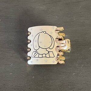 Cream Cartoon Illustrated Dog with Rhinestones 2.5” Flat Lobster Claw Hair Clip